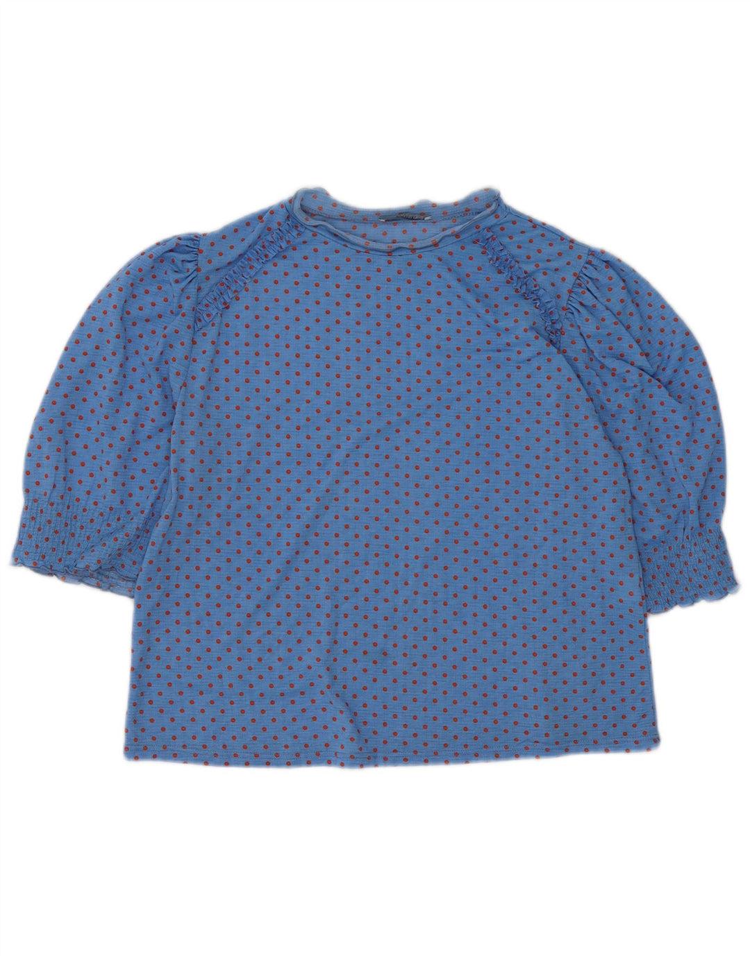 ZARA Damebluse Top UK 14 Medium Blue Spotted Polyester