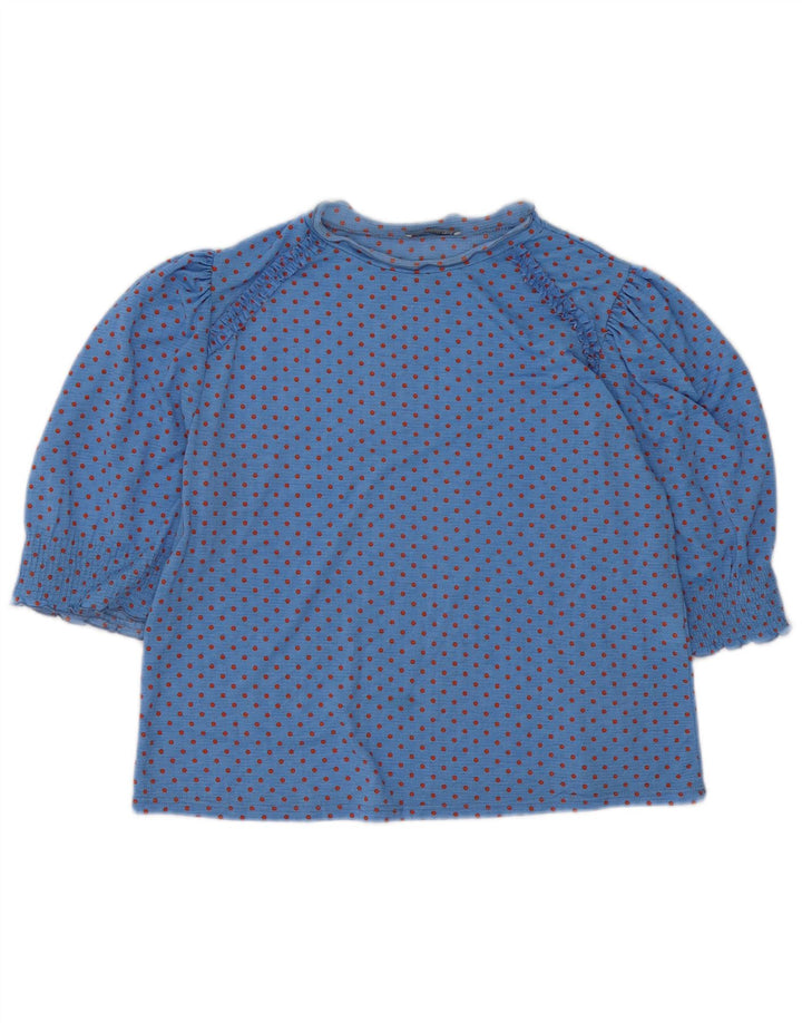 ZARA Damebluse Top UK 14 Medium Blue Spotted Polyester