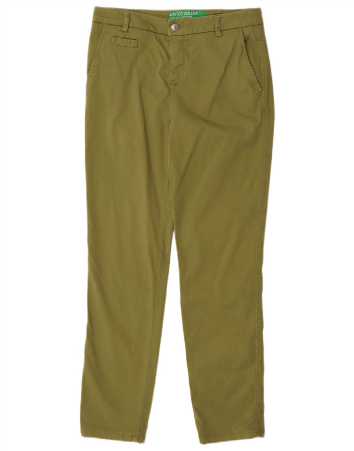 BENETTON Kvinder Højtaljede Slim Chino Bukser UK 10 Small W30 L29 Khaki