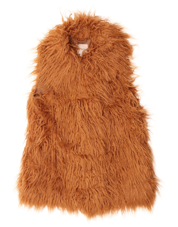 Guess Womens Faux Fur Gilet UK 6 XS Beige Akryl