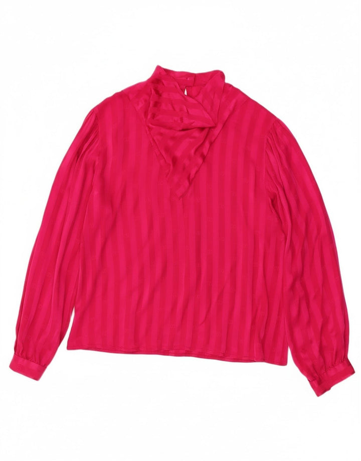 Vintage Womens Long Sleeve Blouse Top UK 12 Medium Pink Striped