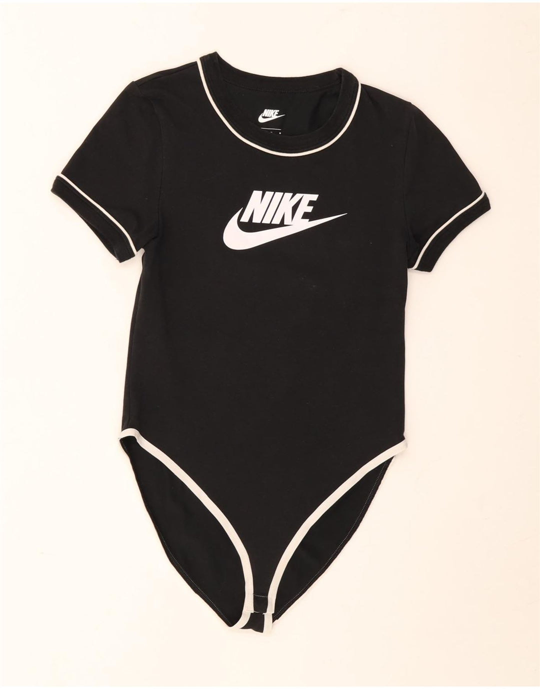 Nike Kvinders Grafisk Bodysuit UK 12 Medium Sort Bomuld