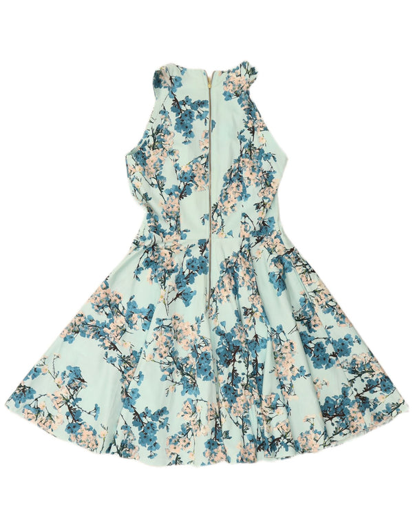 SKAB Kvinders ærmeløs Halter Dress UK 10 Small Blue Floral Cotton