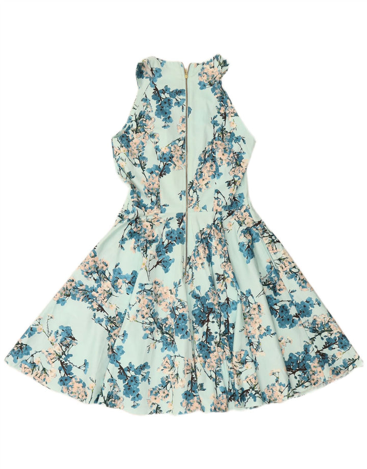 SKAB Kvinders ærmeløs Halter Dress UK 10 Small Blue Floral Cotton