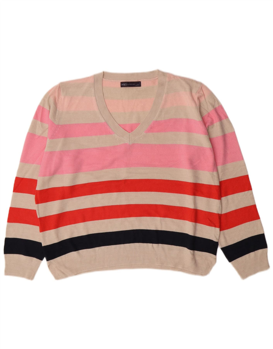 MARKS & SPENCER Dame V-hals sweater UK 14 Medium Flerfarvet