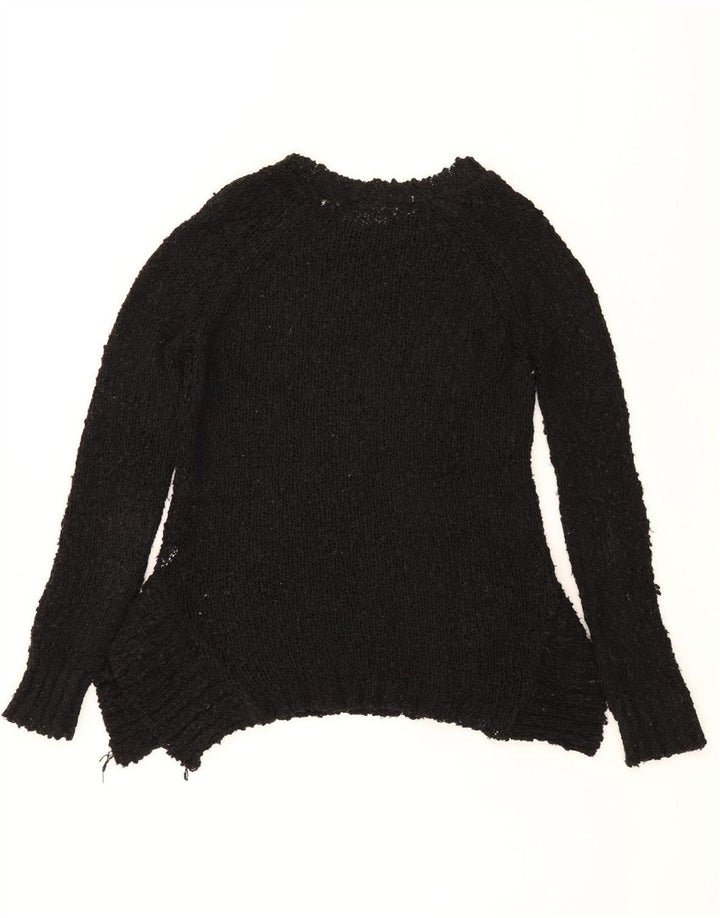 ZARA Womens Asymmetric Crew Neck Jumper Sweater UK 12 Medium Black Acrylic Vintage Zara and Second-Hand Zara from Messina Hembry 