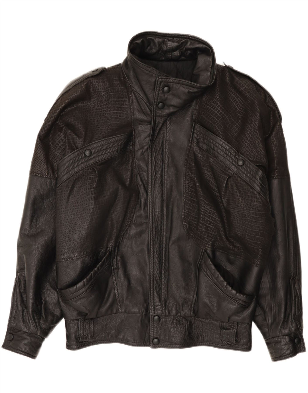 Vintage Herre Loose Fit Læderjakke IT 46 Lille sort læder