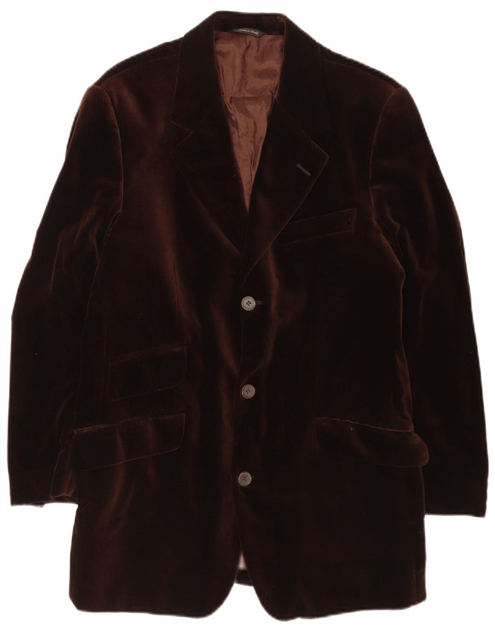 Vintage Herre Velvet 3 Button Blazer Jacket IT 46 Small Brown Bomuld Classic