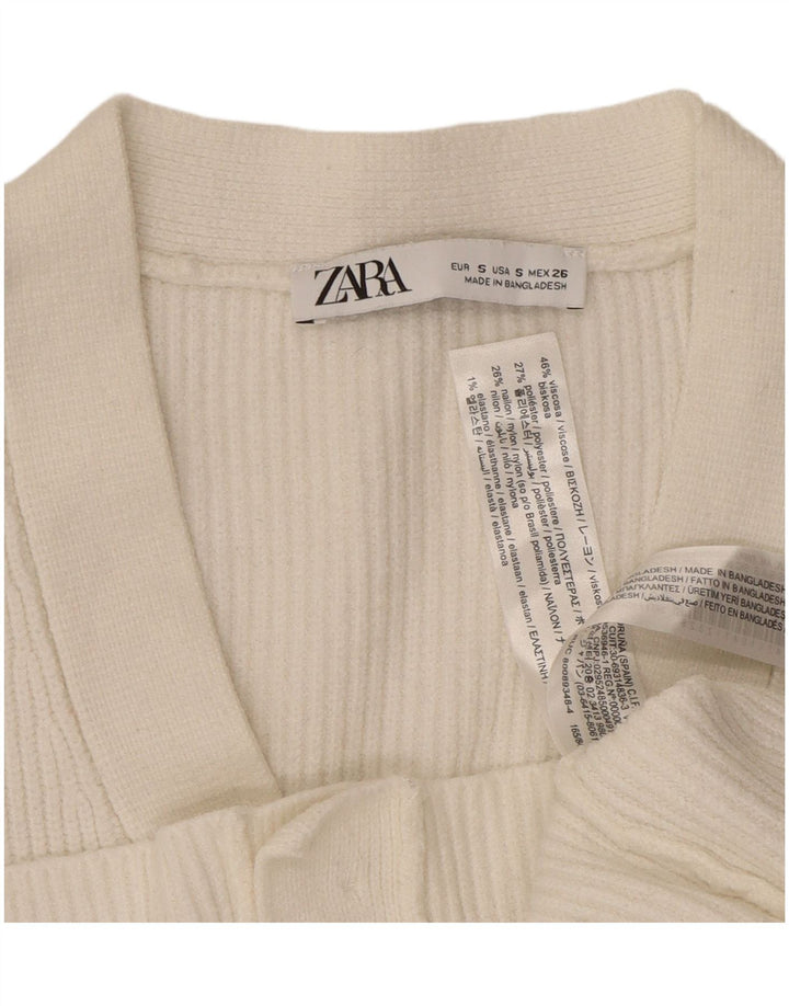 Zara Womens Crop Cardigan Sweater UK 10 Small White Viscose