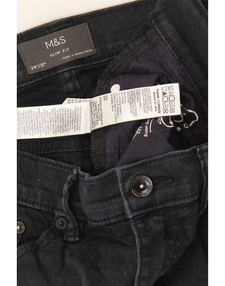 Marks & Spencer Herre Slim Jeans W34 L31 Sort Bomuld
