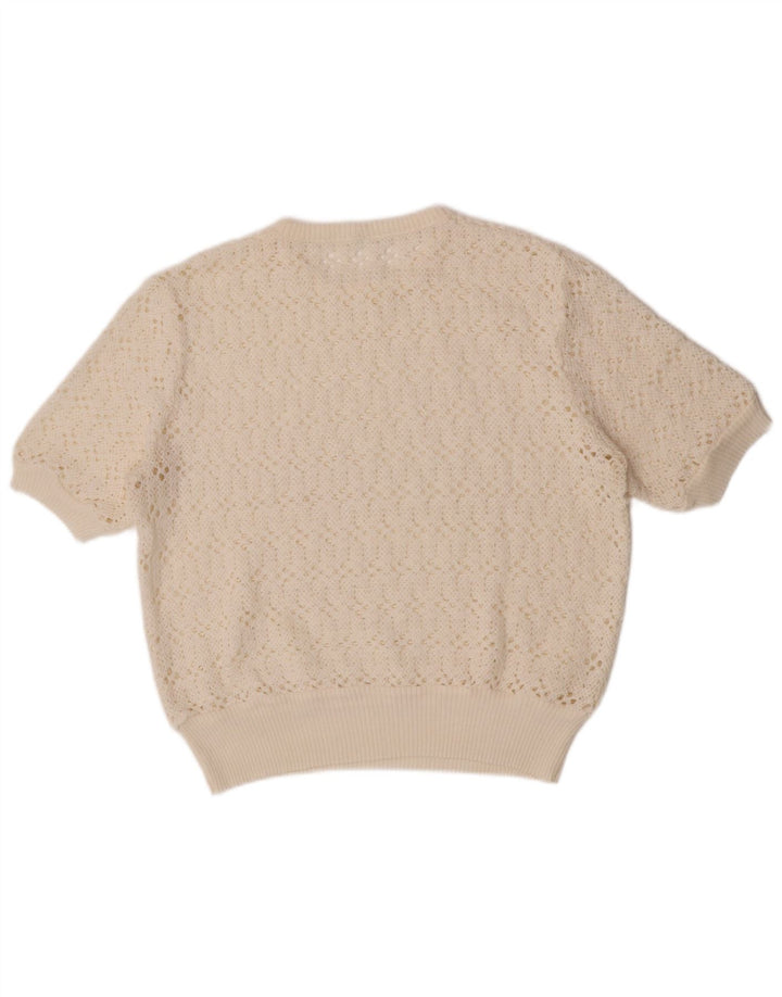 Vintage Kvinders Kortærmede Jumper Sweater UK 12 Medium Off White