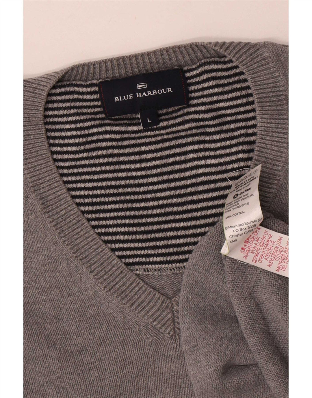 Marks & Spencer Herre Blue Harbor V-hals sweater Stor grå bomuld
