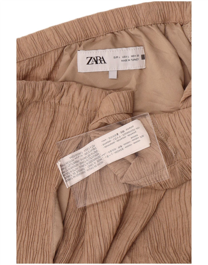 ZARA Træningsdragtsbukser til kvinder UK 16 Large Beige Viscose
