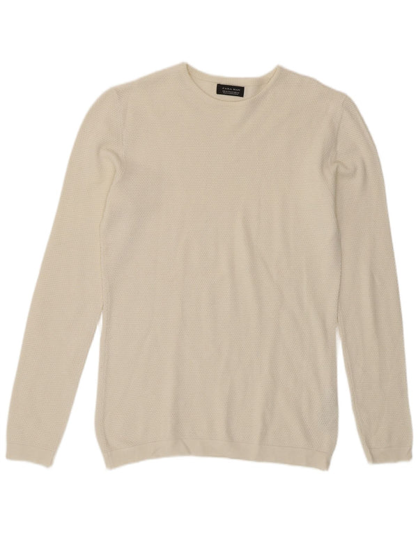 Zara Herre Crew Neck Jumper Sweater Medium Hvid Akryl