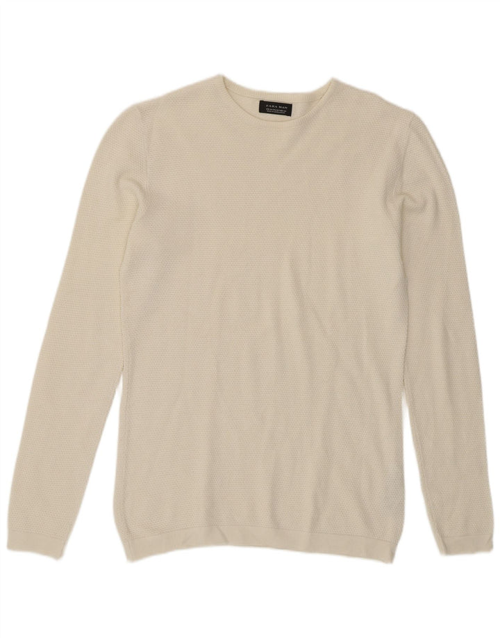 Zara Herre Crew Neck Jumper Sweater Medium Hvid Akryl