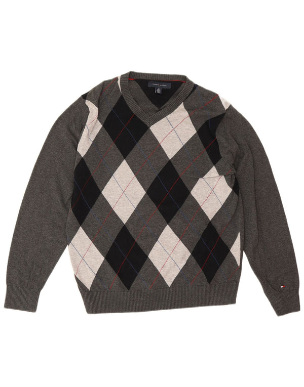 Tommy Hilfiger Herre V-hals sweater Medium Grey Argyle/Diamond Bomuld