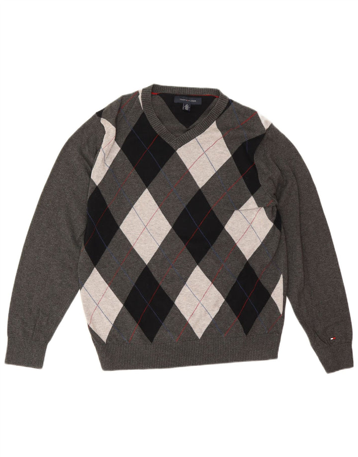 Tommy Hilfiger Herre V-hals sweater Medium Grey Argyle/Diamond Bomuld