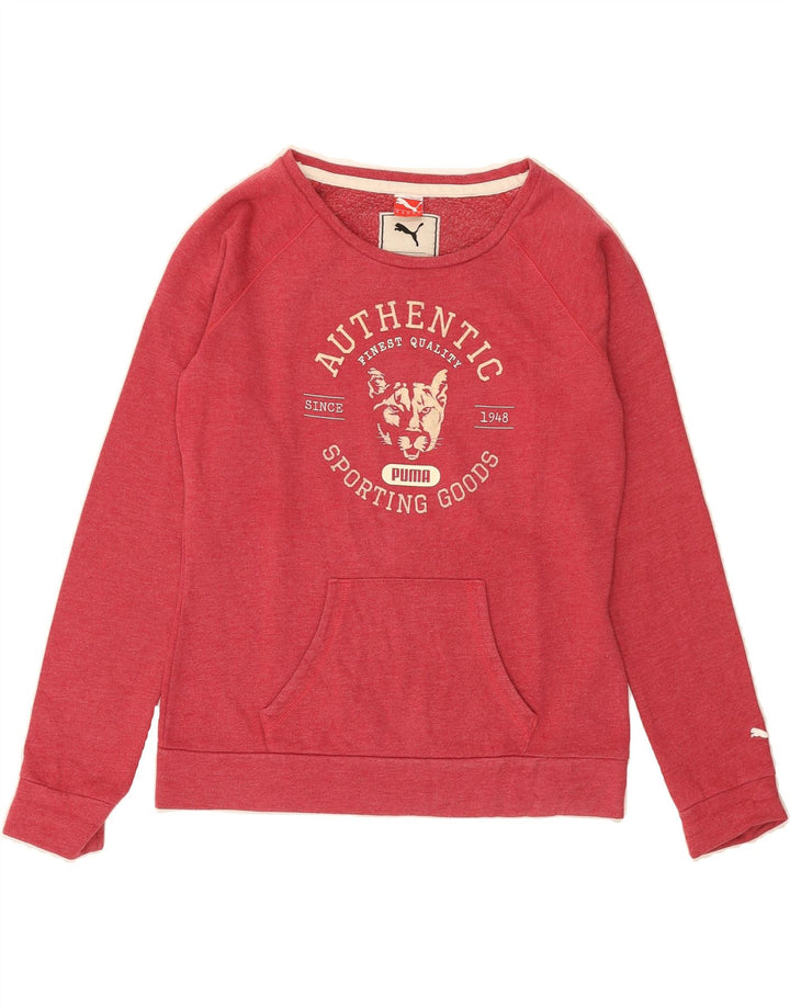 PUMA Womens Graphic Sweatshirt Jumper UK 12 Medium  Pink Cotton Vintage Puma and Second-Hand Puma from Messina Hembry 