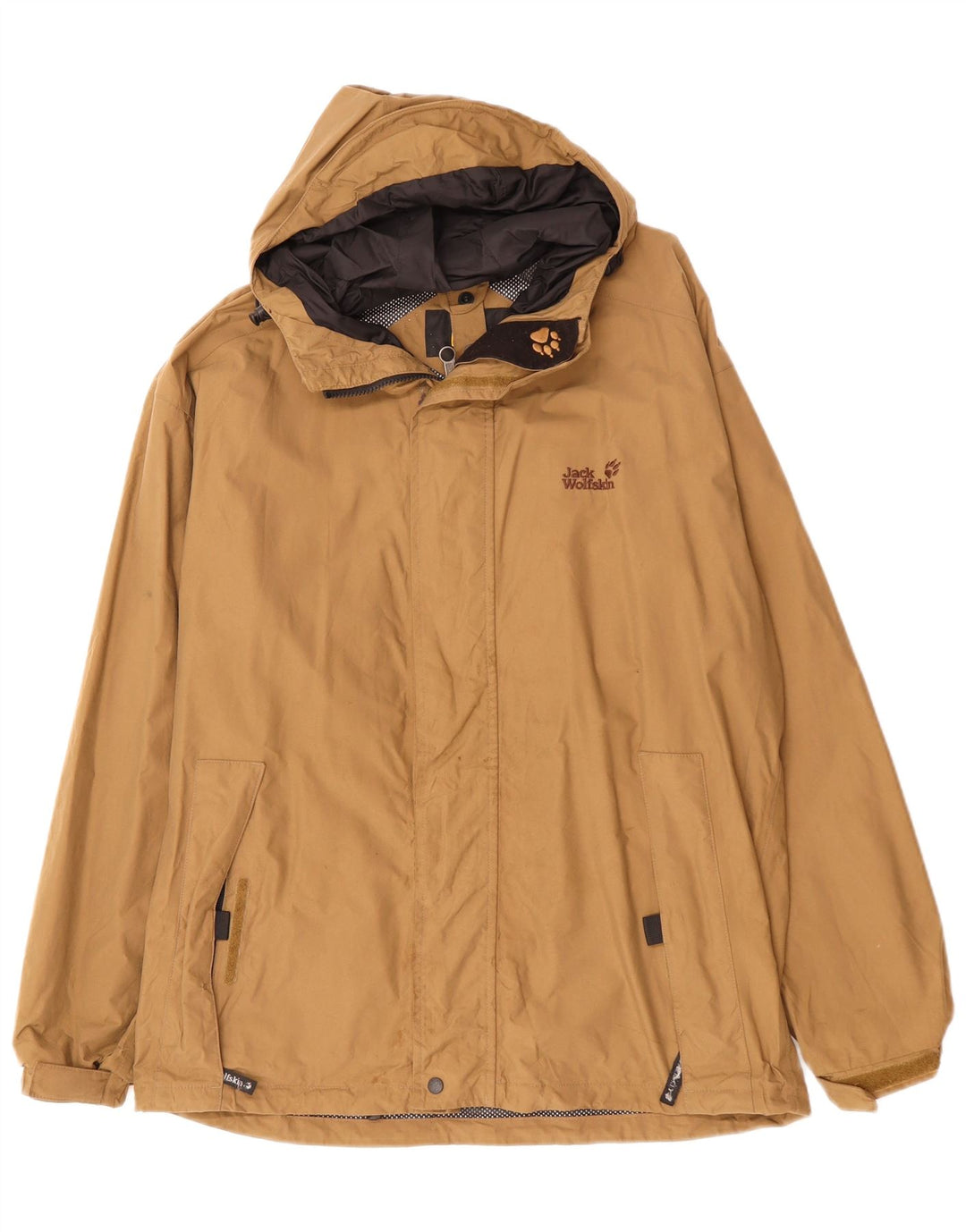 Jack Wolfskin Regnjakke med hætte til mænd UK 40/42 Stor beige polyamid