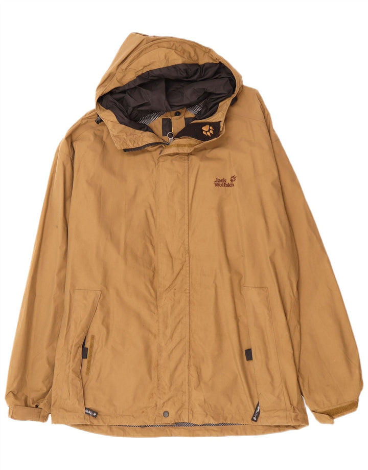 Jack Wolfskin Regnjakke med hætte til mænd UK 40/42 Stor beige polyamid