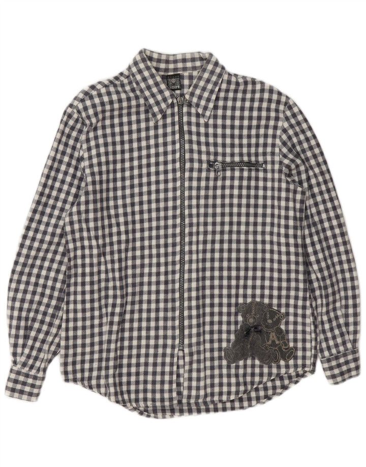 Vintage Dame Bamse Oversized Flanell Shirt UK 10 Small Grey Gingham