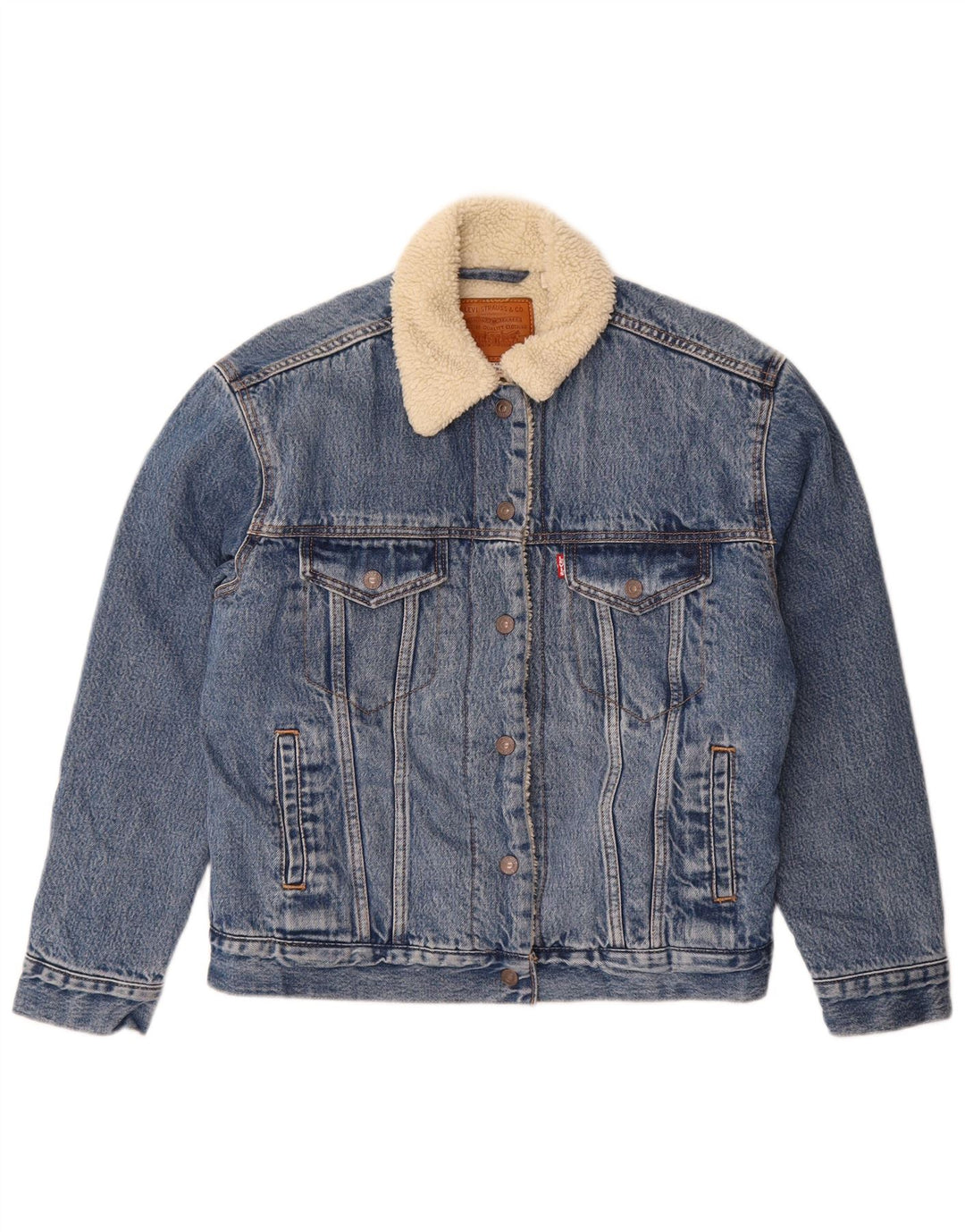 Levi's Dame Oversized Denim Sherpa Jacket UK 10 Small Blue Cotton