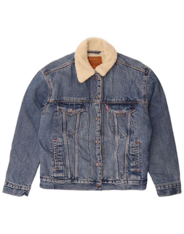 Levi's Dame Oversized Denim Sherpa Jacket UK 10 Small Blue Cotton
