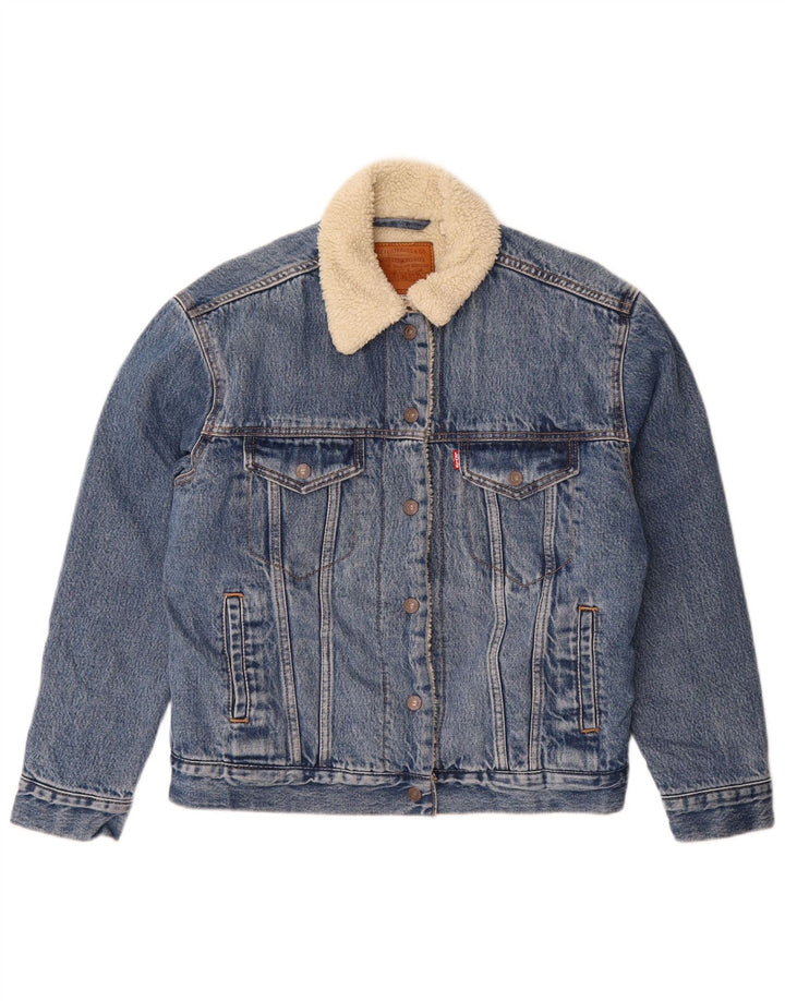Levi's Dame Oversized Denim Sherpa Jacket UK 10 Small Blue Cotton