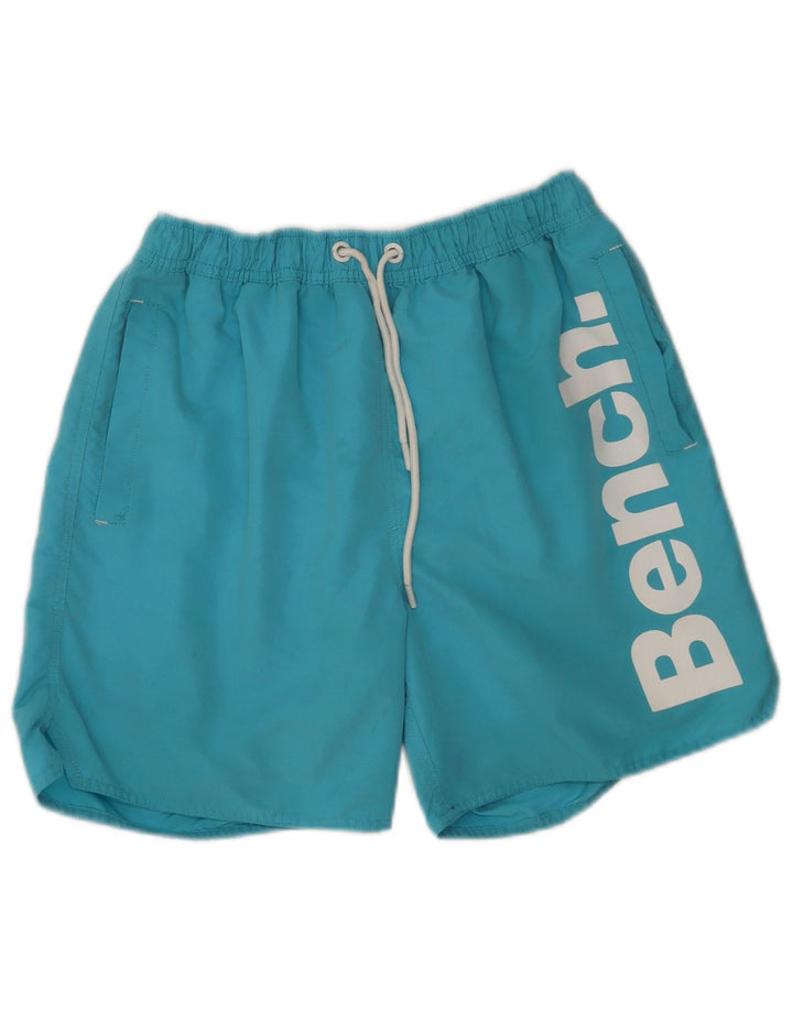 Bænk grafiske badeshorts til mænd mellemblå polyester