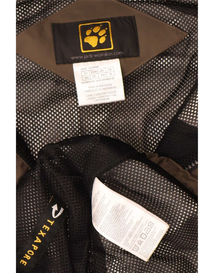 Jack Wolfskin Regnjakke med hætte til mænd UK 48 2XL Brun Colourblock Polyamid