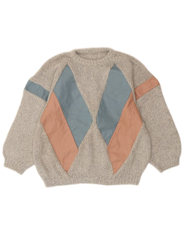 VINTAGE Dame sweater med rund hals DK 14 Stor grå Argyle/Diamond