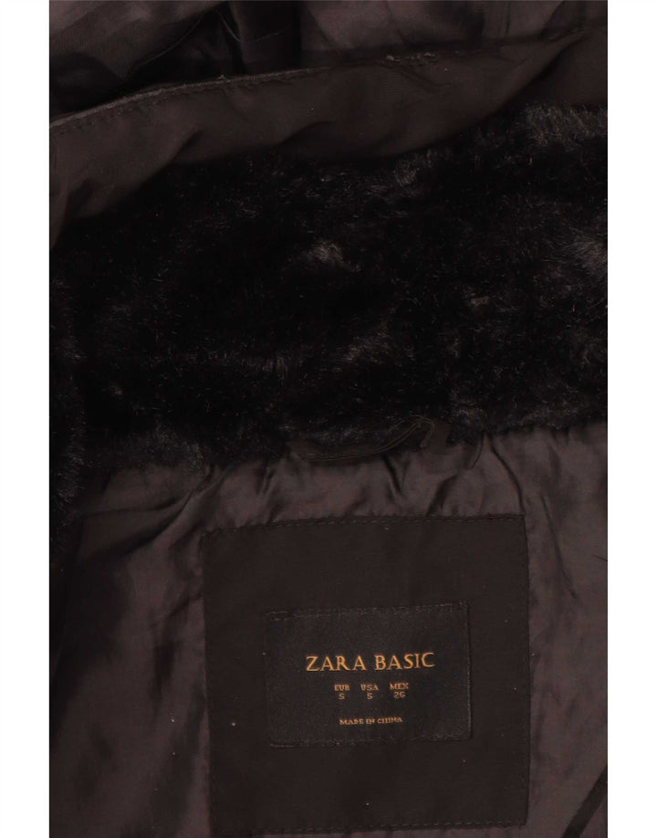 Zara Dame Hætte Polstret Jakke UK 10 Lille Sort