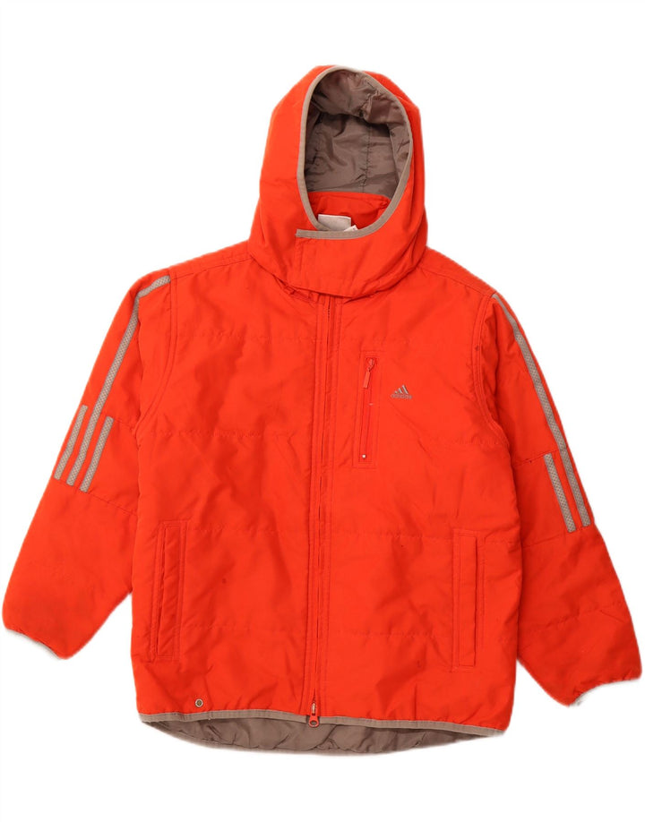ADIDAS Boys Hooded Windbreaker Jacket 9-10 Years Orange Polyester