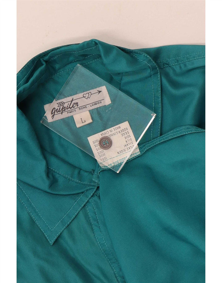 Vintage Dame Oversized Shirt Bluse UK 16 Large Green Silk