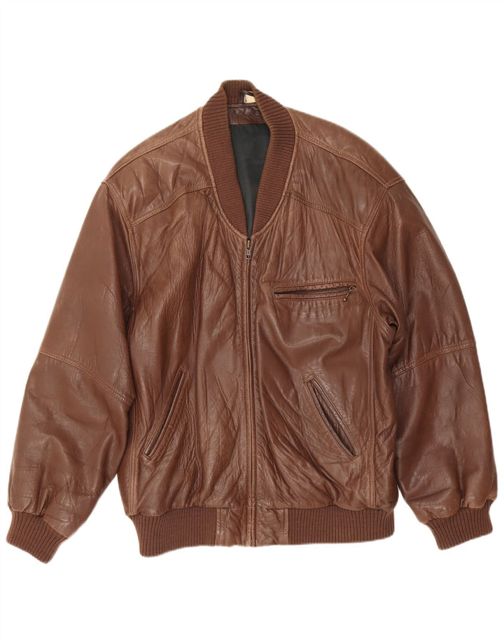 Vintage Herre Loose Fit Læderjakke EU 48 Medium Brun Læder