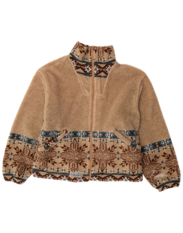 GOLD COAST Womens Fleece Jacket UK 14 Medium Beige Fair Isle Polyester