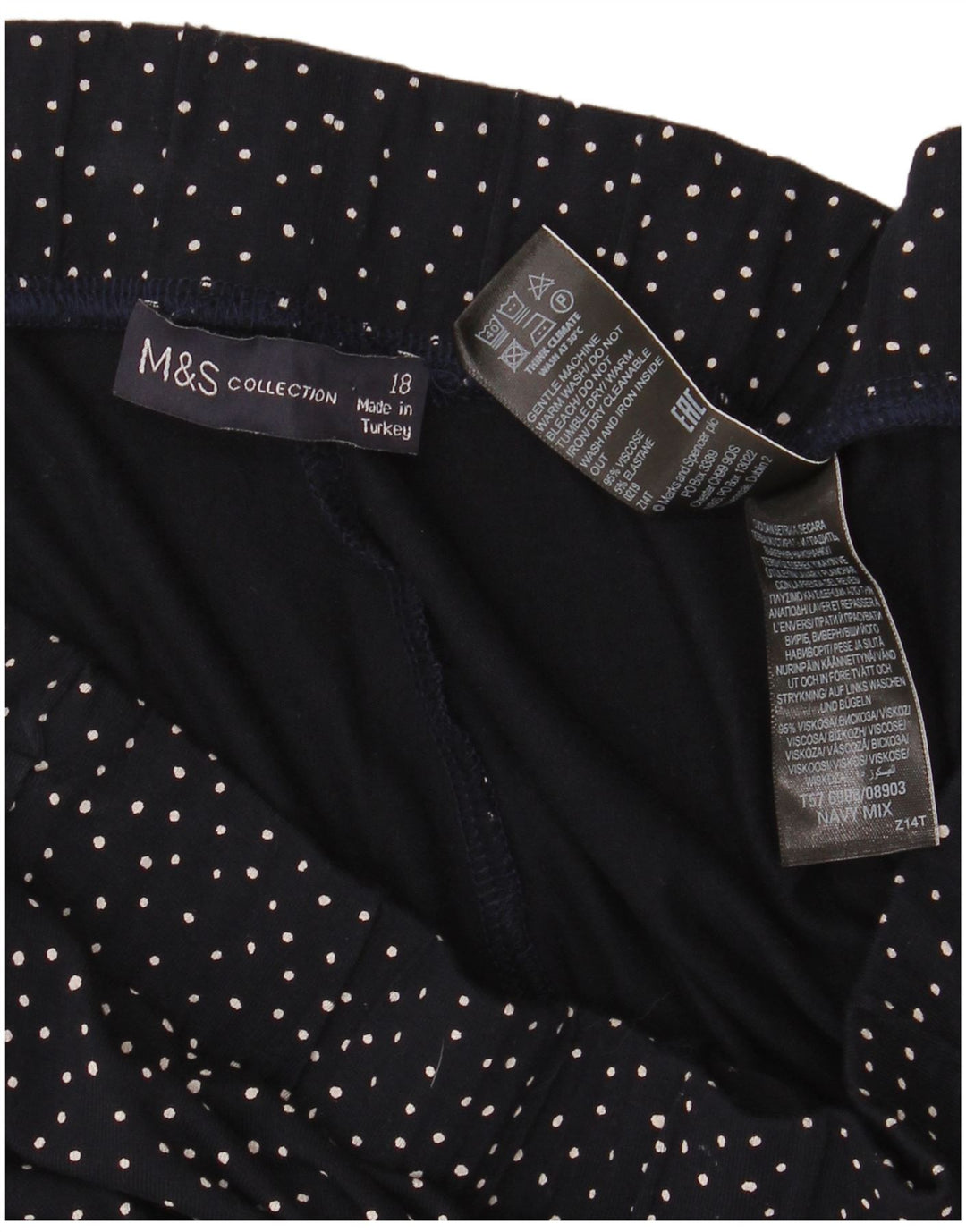 Marks & Spencer Dame Leggings UK 18 XL Navy Blue Polka Dot Viscose