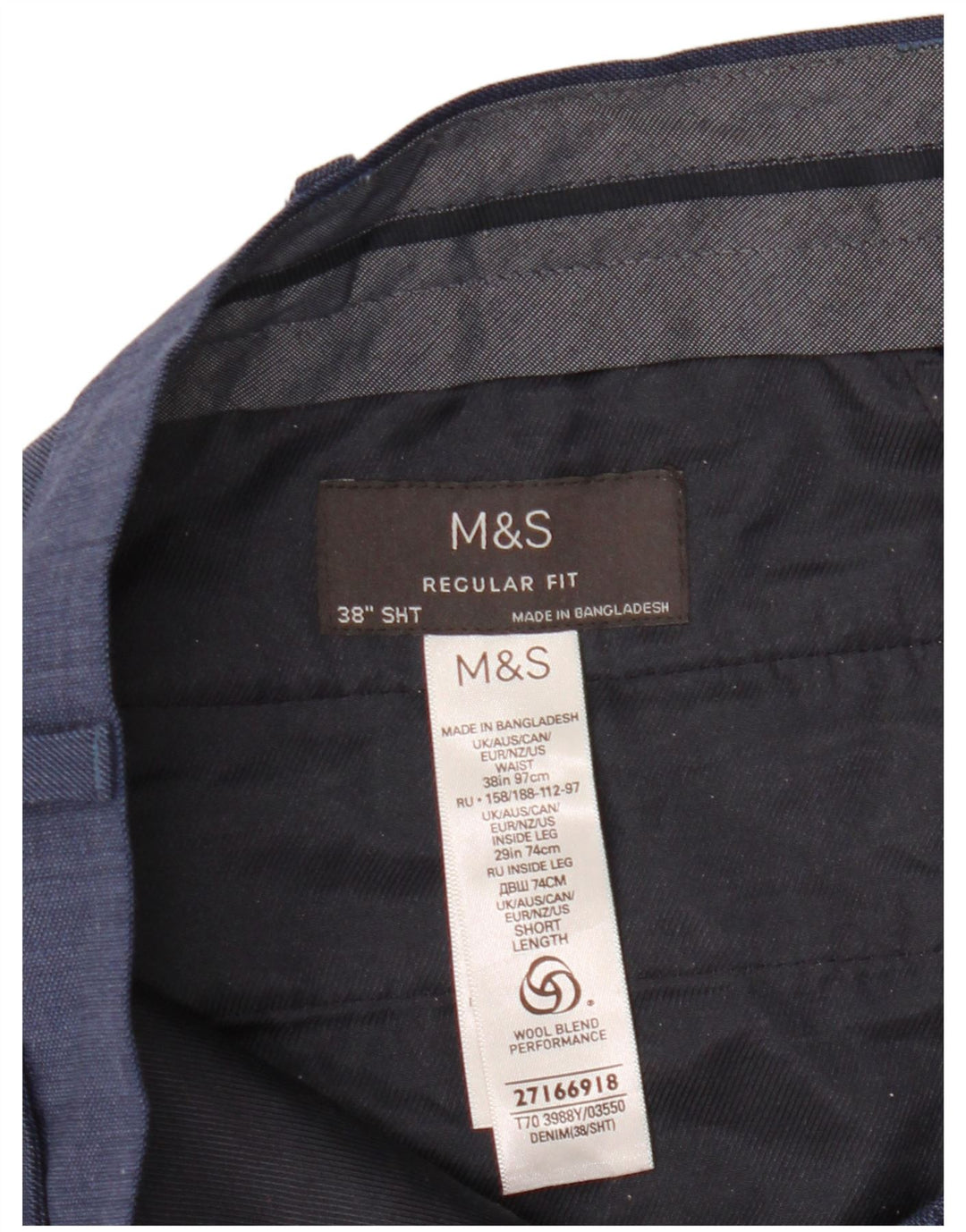 Marks & Spencer Herre Regular Fit Suit Bukser W38 L29 Blue Wool