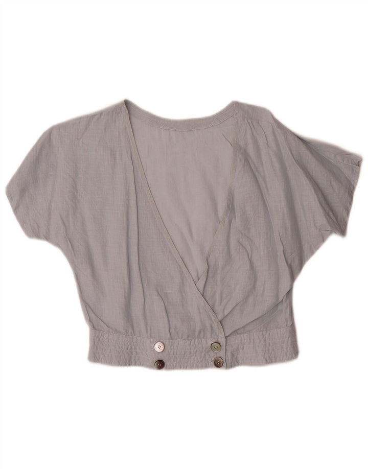 Vintage Dame Crop Bluse Top UK 12 Medium Grey