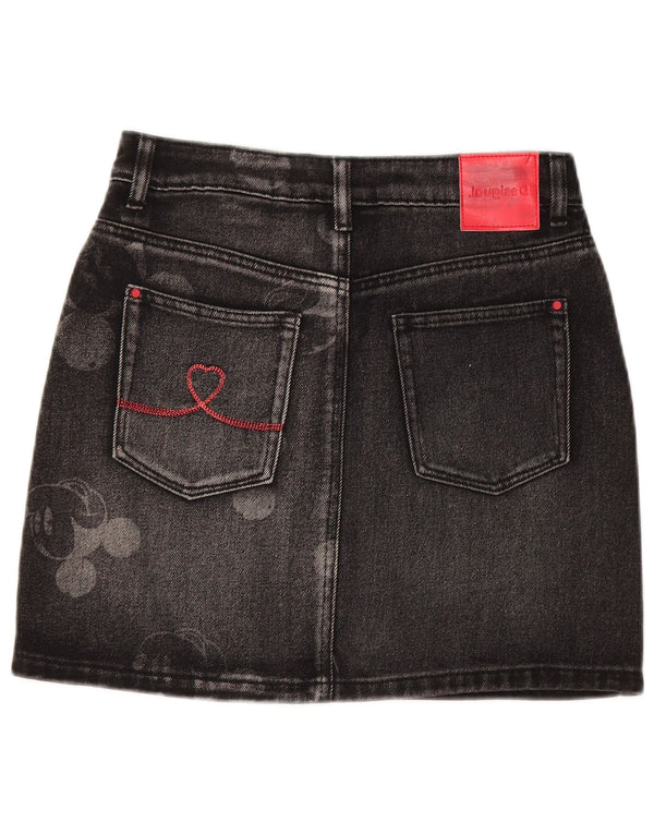 Desigual Mickey Mouse grafisk denimnederdel til kvinder EU 36 Small W26 Sort