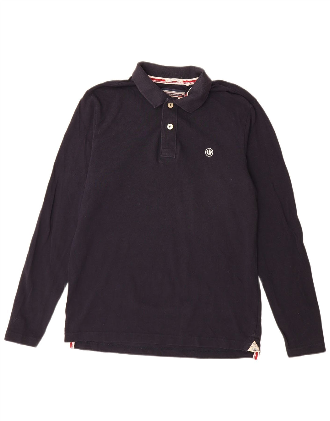 Fedt ansigt herre langærmet poloshirt Medium marineblå bomuld
