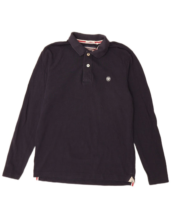 Fedt ansigt herre langærmet poloshirt Medium marineblå bomuld