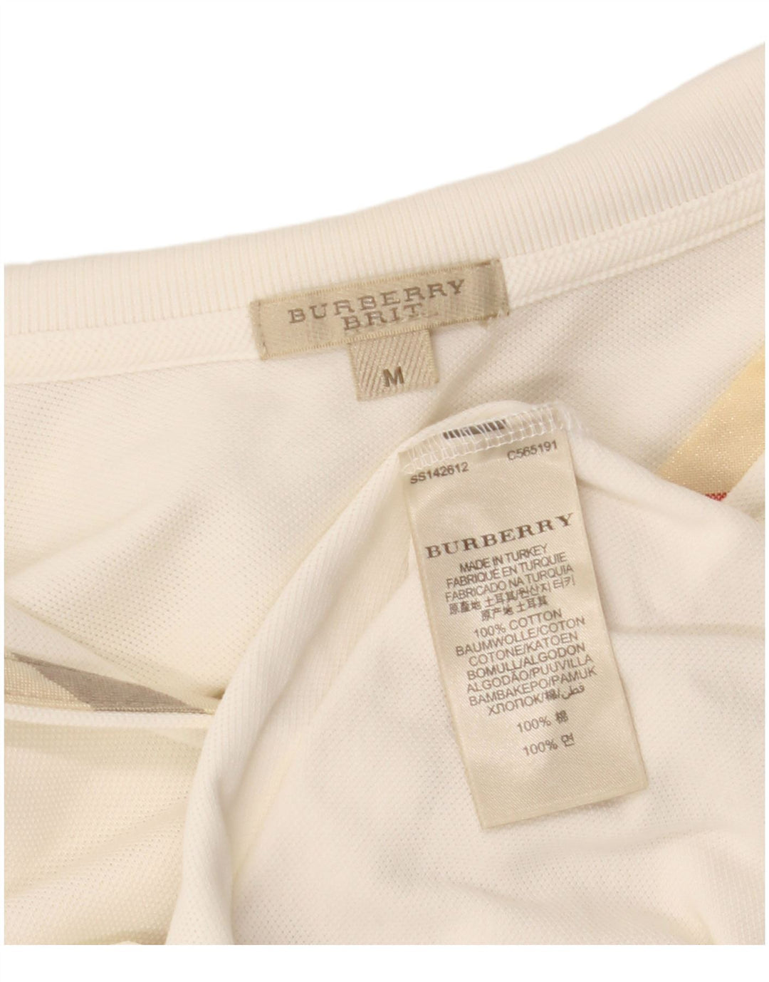 BURBERRY Dame BRIT Polo Shirt UK 12 Medium Off White Bomuld