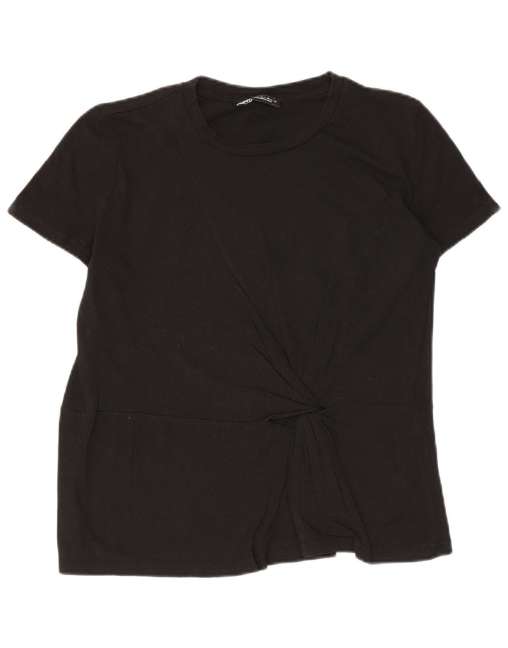 Zara Dame Bluse Top UK 10 Small Black Bomuld