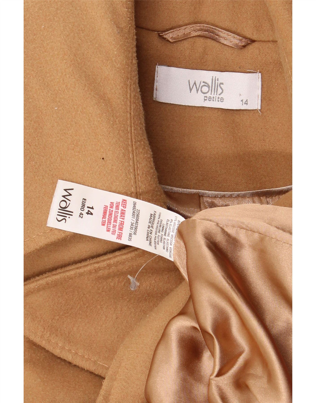 Wallis Dame Dobbeltradet Frakke UK 14 Stor Beige Polyester