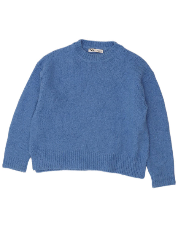 Zara Womens Oversized Crew Neck Jumper Sweater UK 14 Medium Blue Acryl