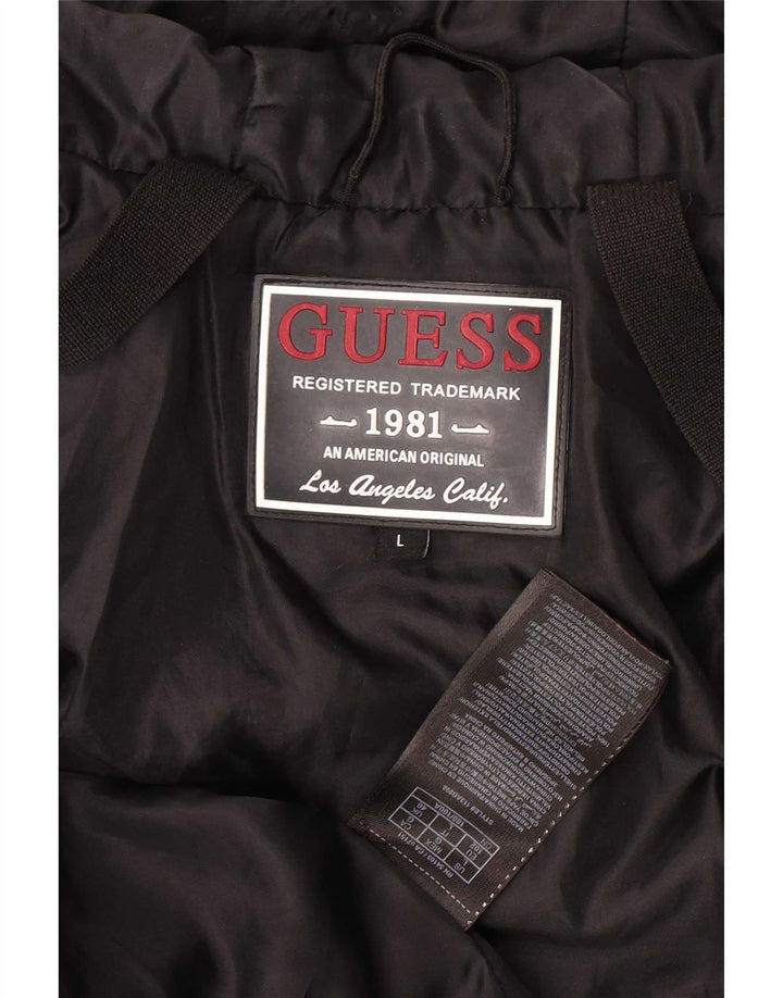 Guess Herre hættepolstret jakke UK 40 Stor sort polyester