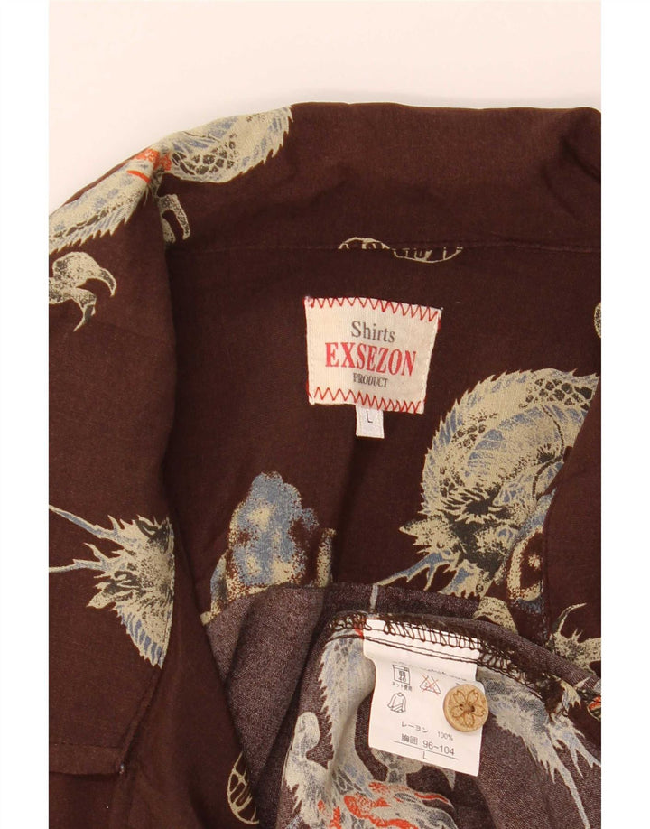 Exsezon Mens Abstract Pattern Short Sleeve Shirt Large Brown