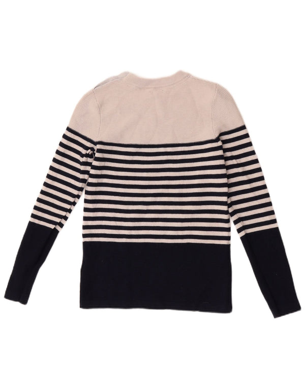 Jigsaw Dame Jumper Sweater med rund hals UK 4 XS grå stribet uld