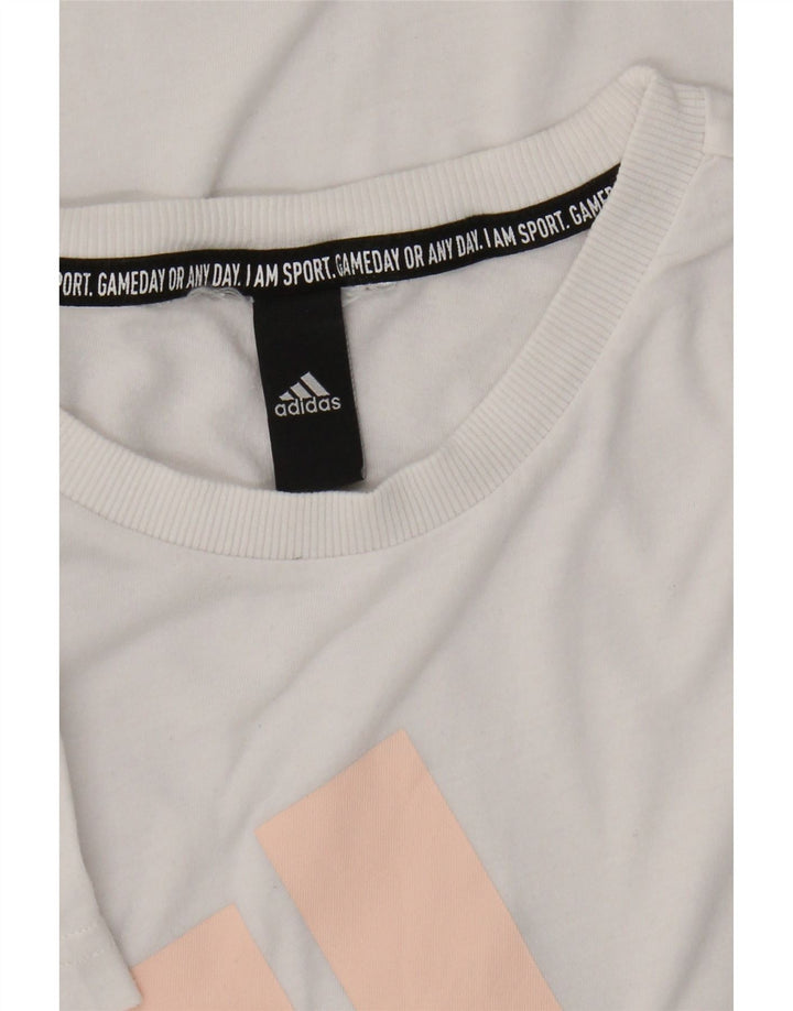 ADIDAS Womens Graphic T-Shirt Top UK 8 Small White Vintage Adidas and Second-Hand Adidas from Messina Hembry 